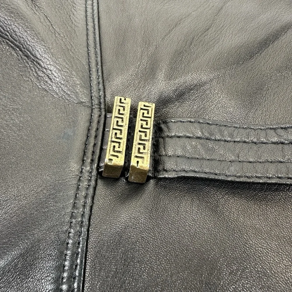 GIANNI VERSACE black leather vest w/ an open lattice feature in front 46